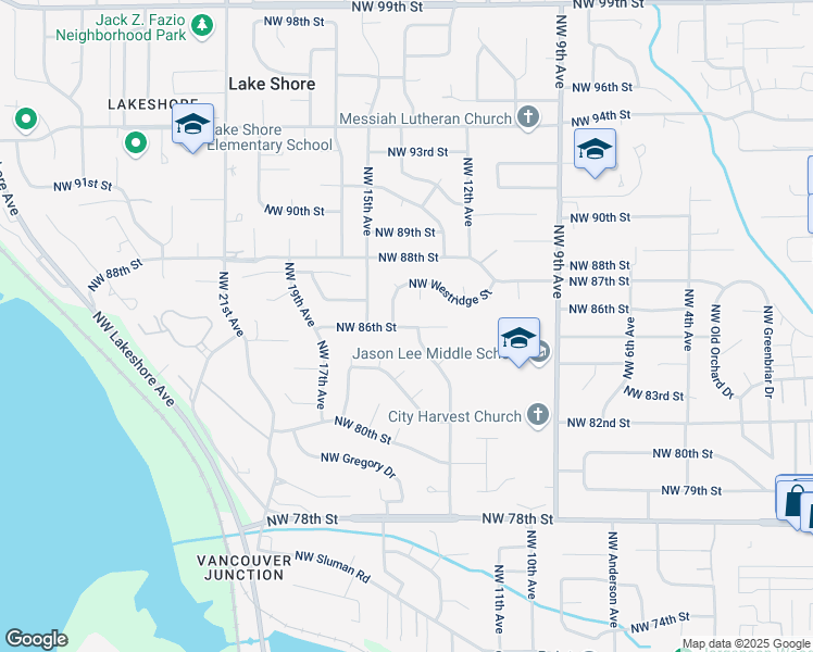 map of restaurants, bars, coffee shops, grocery stores, and more near 1304 Northwest 86th Street in Vancouver