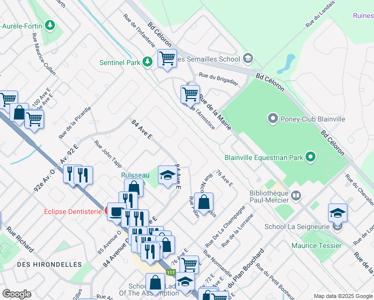 map of restaurants, bars, coffee shops, grocery stores, and more near 18 Rue de la Charente in Blainville