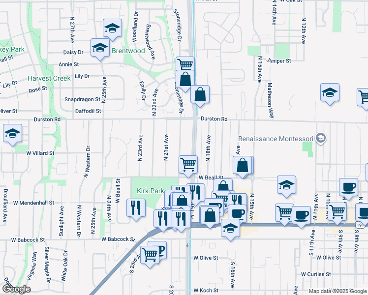 map of restaurants, bars, coffee shops, grocery stores, and more near 410 North 20th Avenue in Bozeman