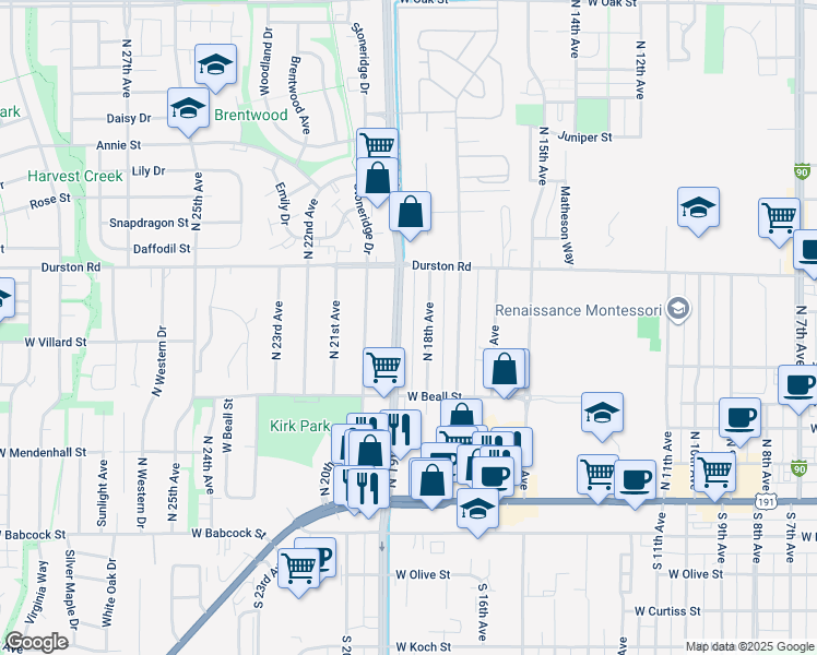 map of restaurants, bars, coffee shops, grocery stores, and more near 410 North 19th Avenue in Bozeman