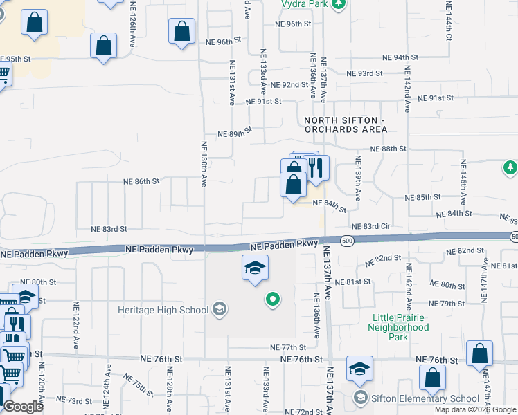 map of restaurants, bars, coffee shops, grocery stores, and more near 13209 Northeast 84th Street in Vancouver