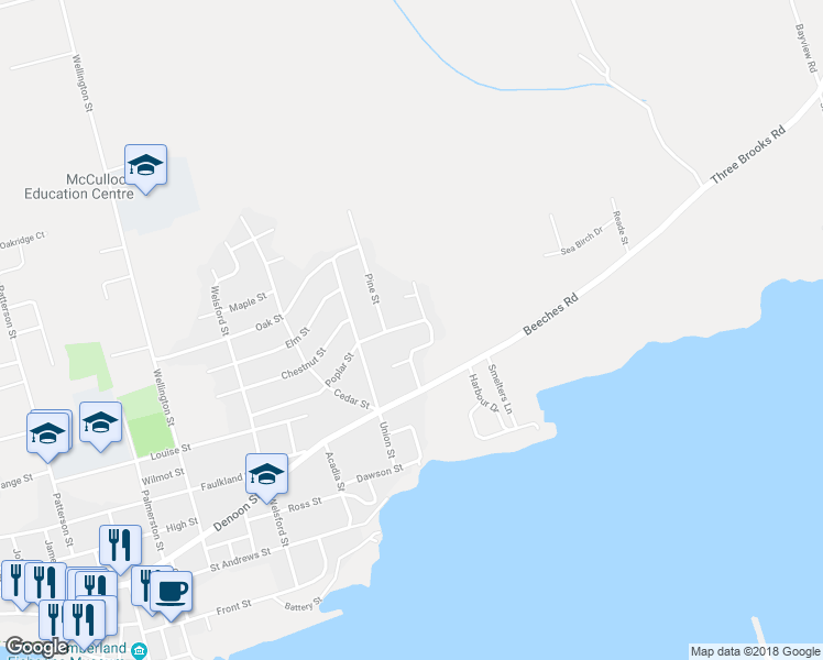 map of restaurants, bars, coffee shops, grocery stores, and more near 249 Poplar Street in Pictou