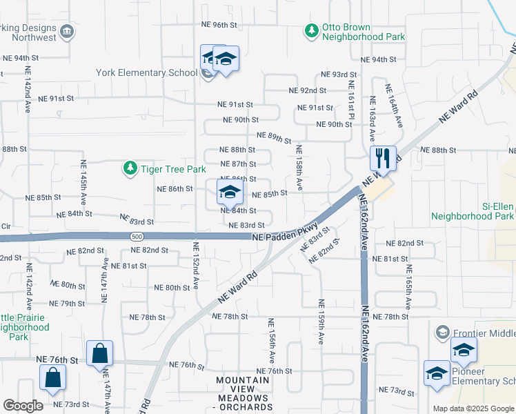 map of restaurants, bars, coffee shops, grocery stores, and more near 15510 Northeast 84th Street in Vancouver