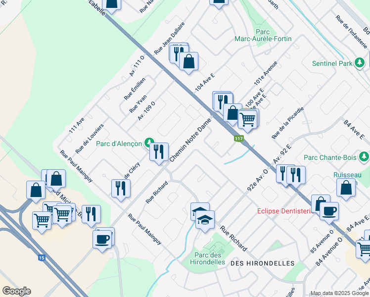 map of restaurants, bars, coffee shops, grocery stores, and more near 37 Chemin Notre Dame in Blainville