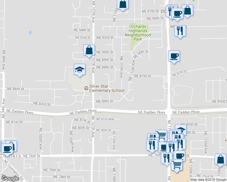 map of restaurants, bars, coffee shops, grocery stores, and more near 10913 Northeast 85th Street in Vancouver