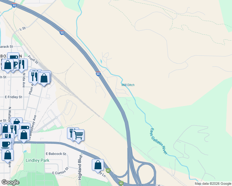 map of restaurants, bars, coffee shops, grocery stores, and more near 1557 Bohart Lane in Bozeman