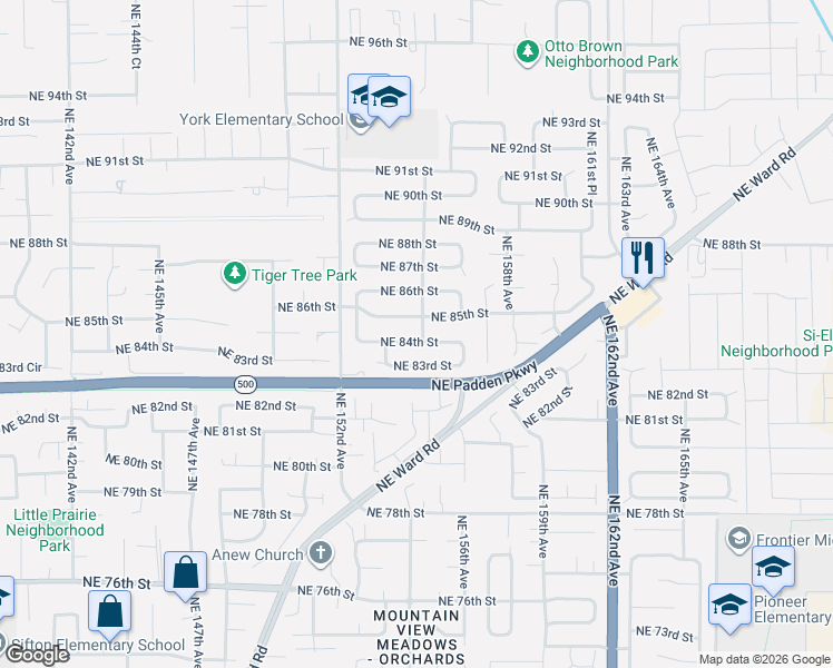 map of restaurants, bars, coffee shops, grocery stores, and more near 15420 Northeast 84th Street in Vancouver
