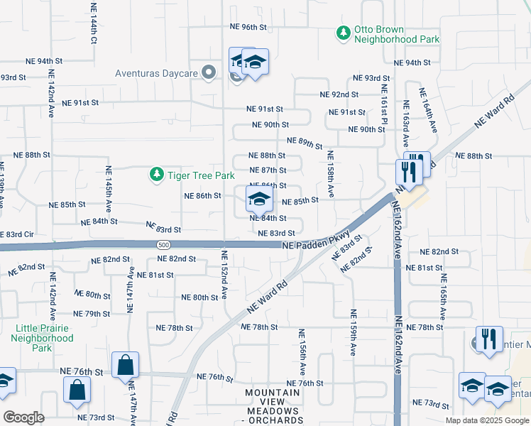 map of restaurants, bars, coffee shops, grocery stores, and more near 15415 Northeast 84th Street in Vancouver