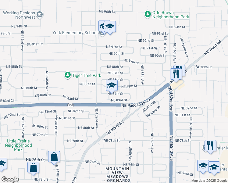 map of restaurants, bars, coffee shops, grocery stores, and more near 15412 Northeast 84th Street in Vancouver