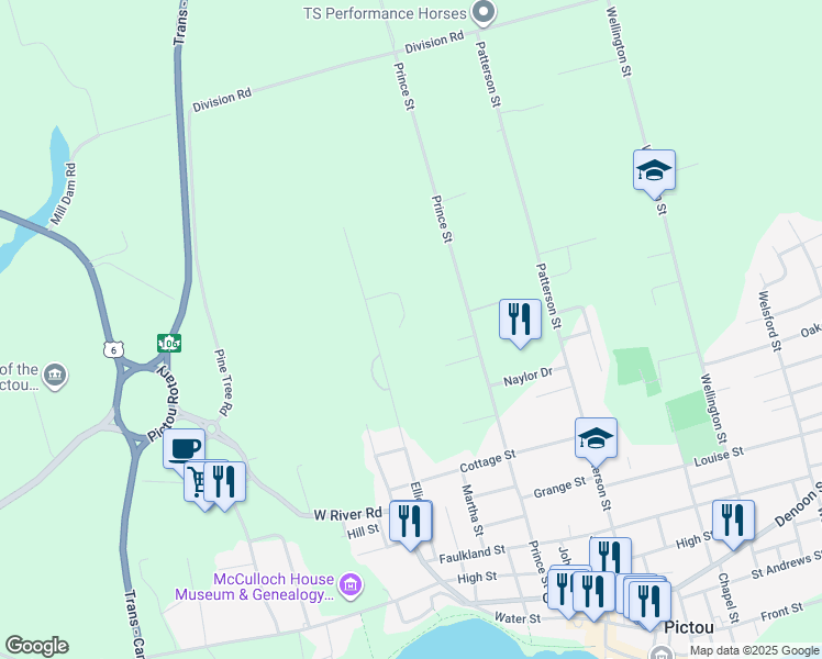 map of restaurants, bars, coffee shops, grocery stores, and more near 56 Gill Court in Pictou