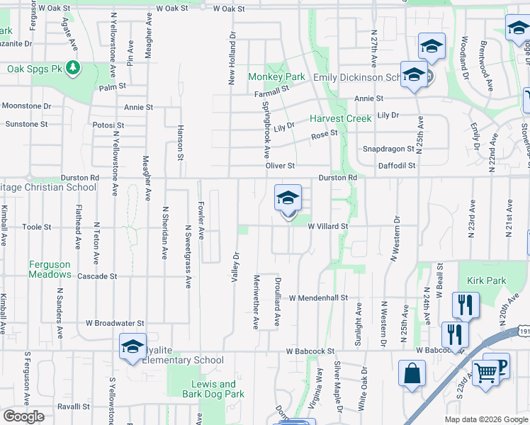 map of restaurants, bars, coffee shops, grocery stores, and more near 5200 Durston Rd in Bozeman