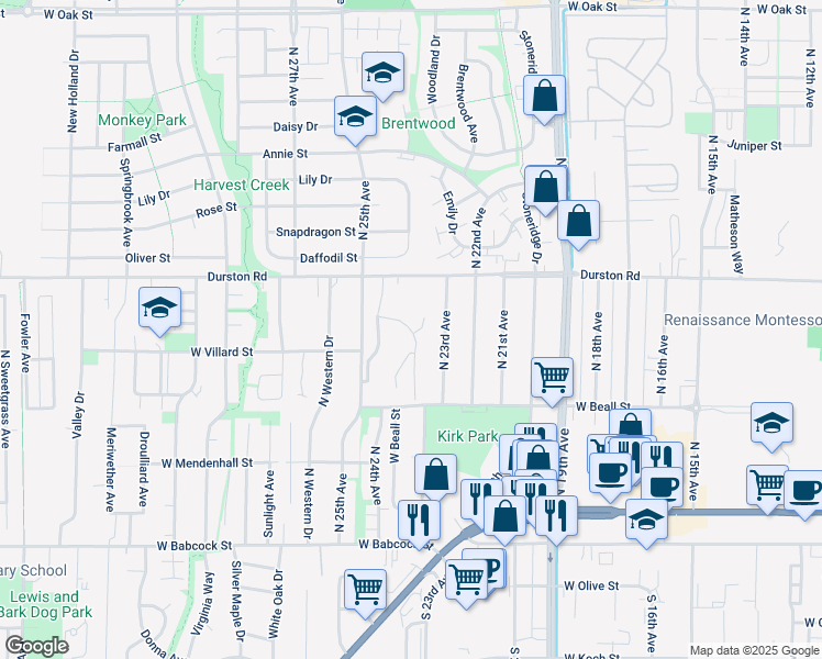 map of restaurants, bars, coffee shops, grocery stores, and more near Willow Brook in Bozeman