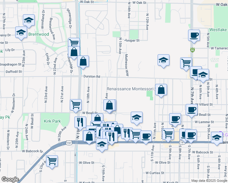 map of restaurants, bars, coffee shops, grocery stores, and more near 409 North 15th Avenue in Bozeman