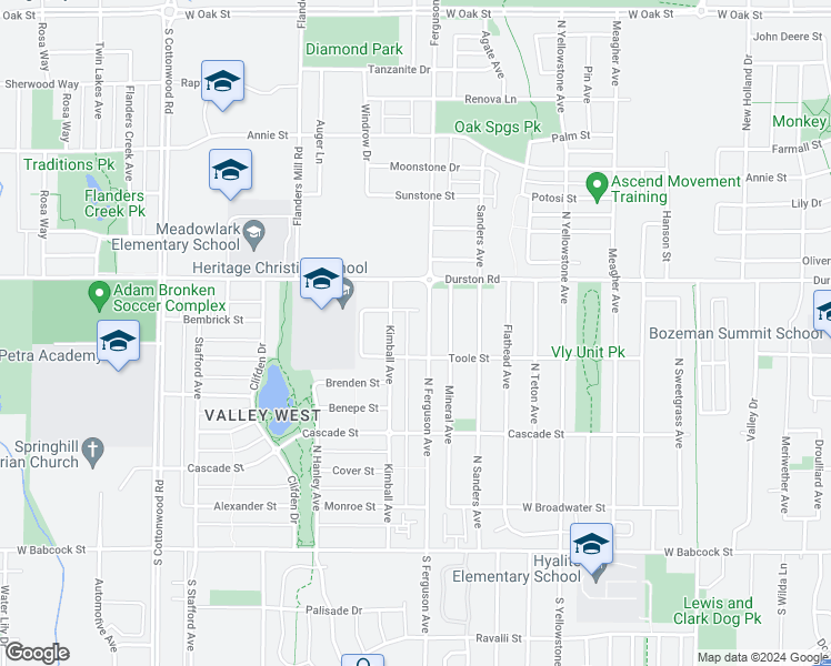 map of restaurants, bars, coffee shops, grocery stores, and more near 445 North Ferguson Avenue in Bozeman