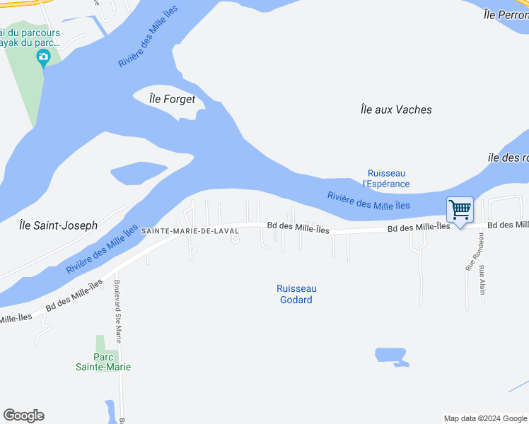 map of restaurants, bars, coffee shops, grocery stores, and more near 8 Rue Lanctôt in Laval
