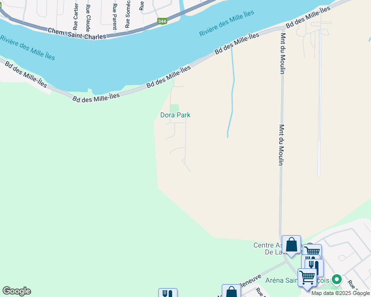 map of restaurants, bars, coffee shops, grocery stores, and more near 2365 Rue Guindon in Laval