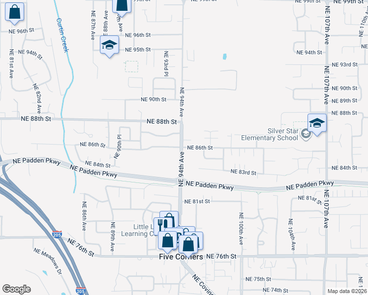 map of restaurants, bars, coffee shops, grocery stores, and more near 9503 Northeast 86th Street in Vancouver