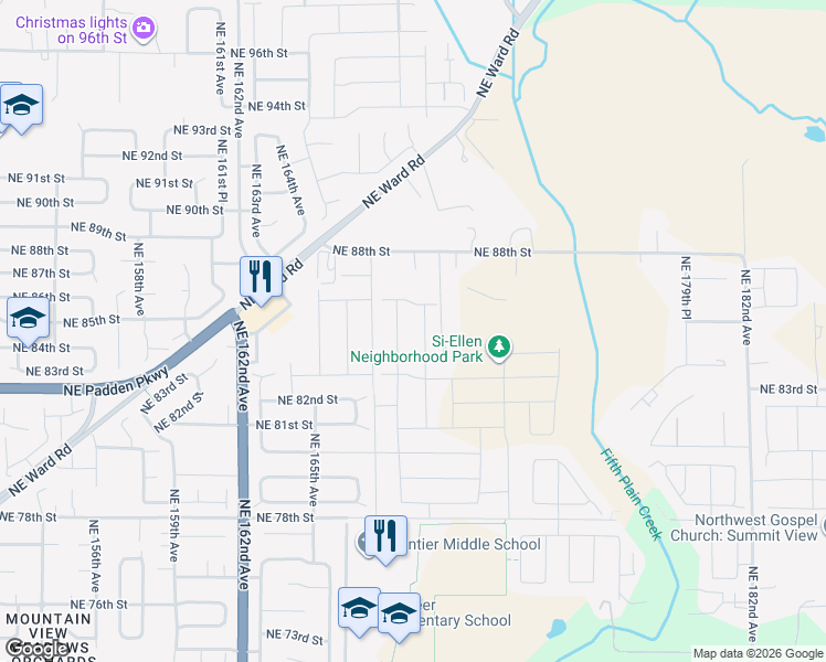 map of restaurants, bars, coffee shops, grocery stores, and more near 16935 Northeast 88th Street in Vancouver