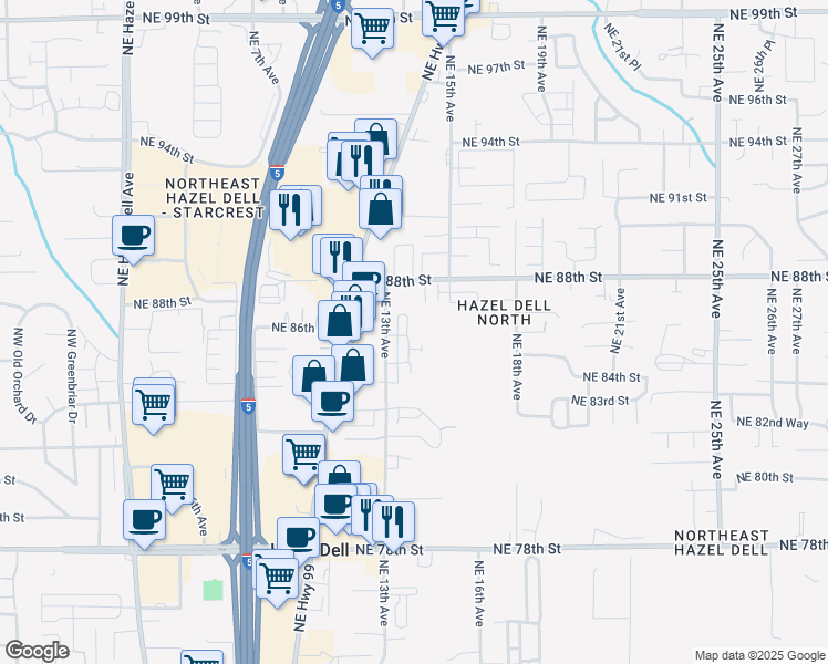 map of restaurants, bars, coffee shops, grocery stores, and more near 8521 Northeast 14th Avenue in Vancouver