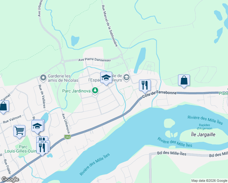 map of restaurants, bars, coffee shops, grocery stores, and more near 934 Rue Anne-Hébert in Terrebonne
