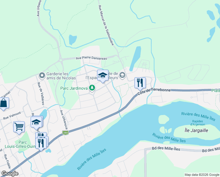 map of restaurants, bars, coffee shops, grocery stores, and more near 934 Rue Anne-Hébert in Terrebonne