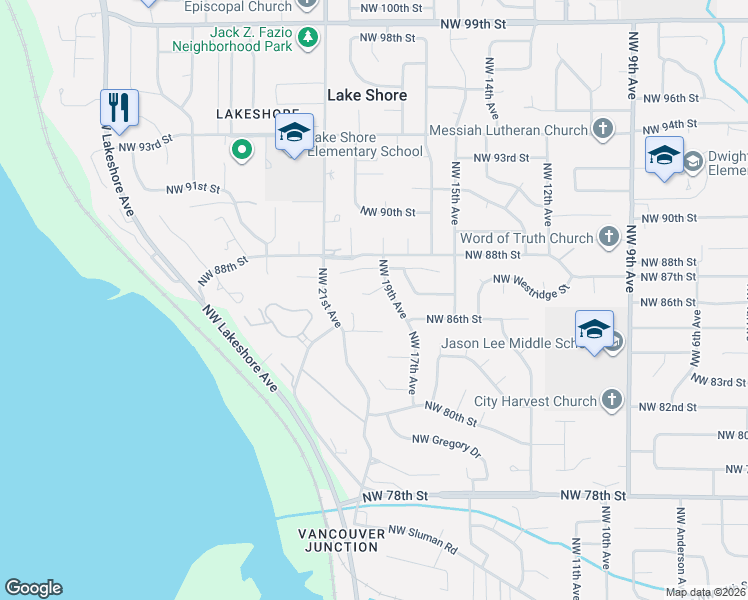 map of restaurants, bars, coffee shops, grocery stores, and more near 1913 Northwest 86th Circle in Vancouver