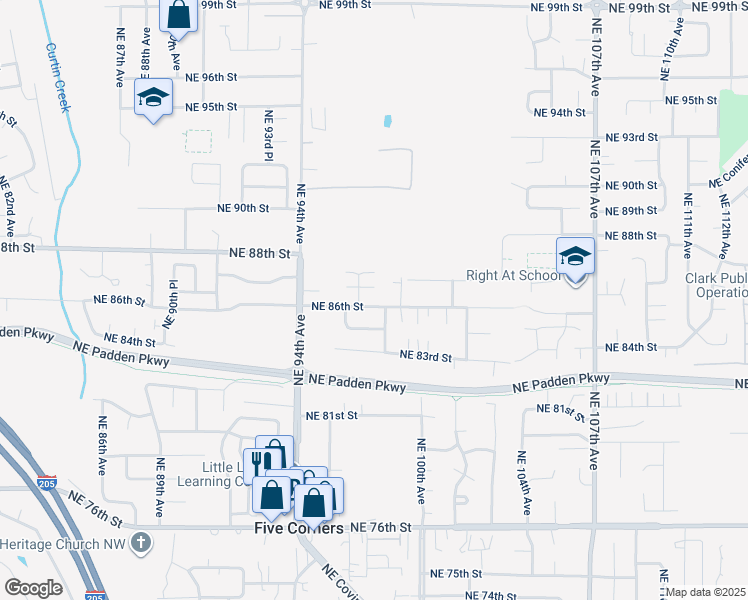 map of restaurants, bars, coffee shops, grocery stores, and more near 9712 Northeast 86th Street in Vancouver