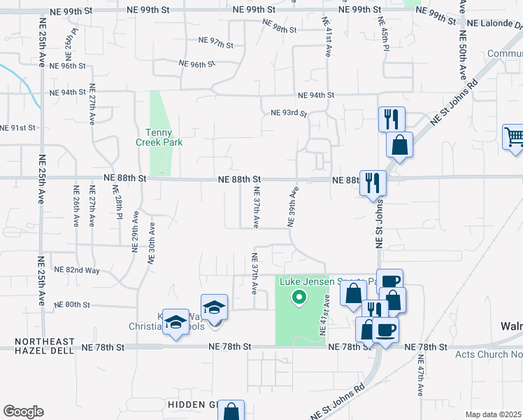 map of restaurants, bars, coffee shops, grocery stores, and more near 8611 Northeast 37th Avenue in Vancouver
