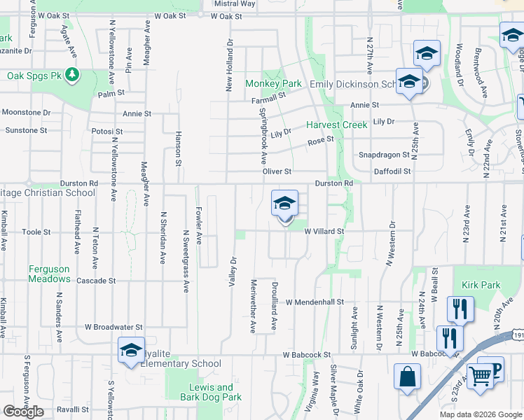 map of restaurants, bars, coffee shops, grocery stores, and more near 5200 Durston Rd in Bozeman