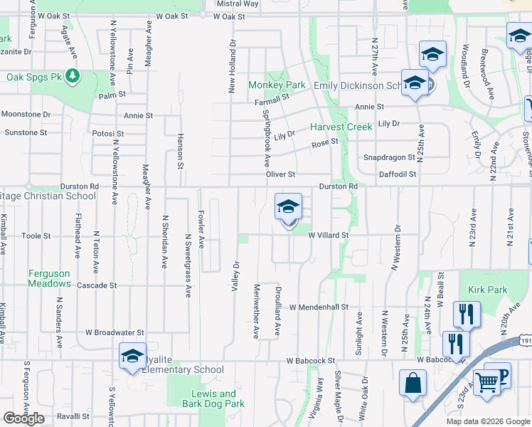 map of restaurants, bars, coffee shops, grocery stores, and more near 5200 Durston Rd in Bozeman