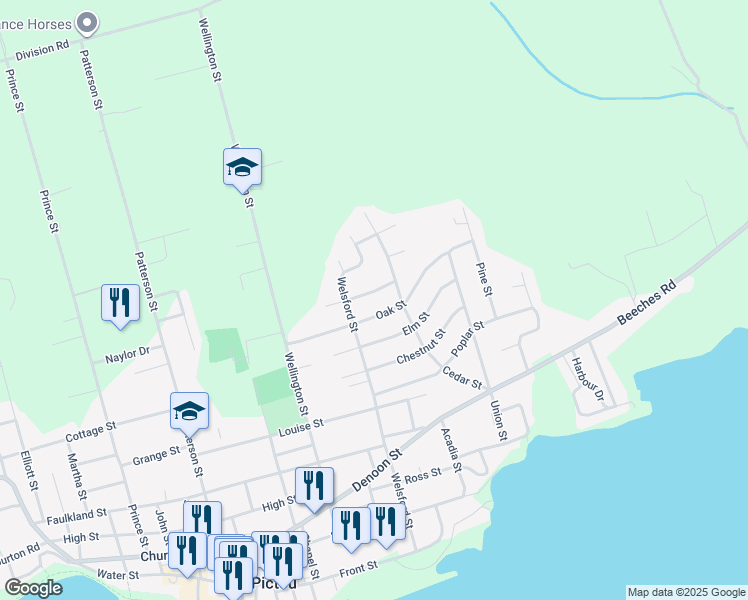 map of restaurants, bars, coffee shops, grocery stores, and more near 97 Maple Street in Pictou