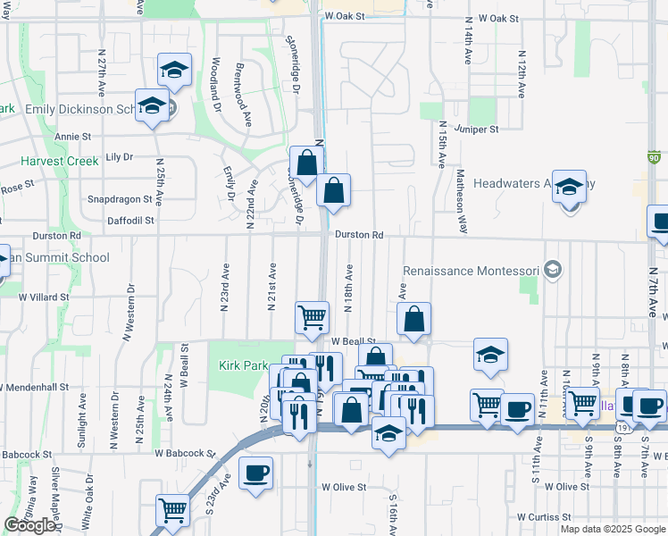 map of restaurants, bars, coffee shops, grocery stores, and more near 502 North 19th Avenue in Bozeman