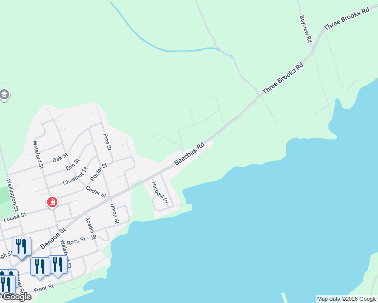 map of restaurants, bars, coffee shops, grocery stores, and more near 321 Beeches Road in Pictou