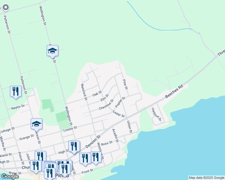 map of restaurants, bars, coffee shops, grocery stores, and more near 171 Elm Street in Pictou