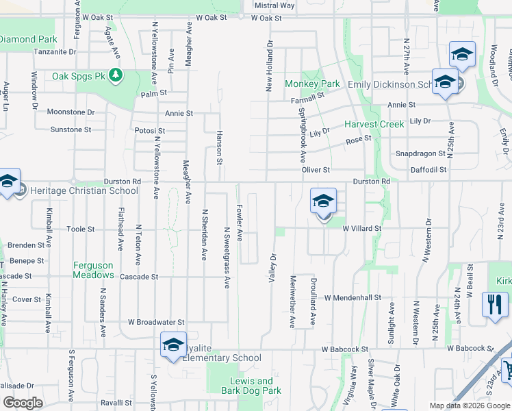 map of restaurants, bars, coffee shops, grocery stores, and more near 455 Christopher Way in Bozeman