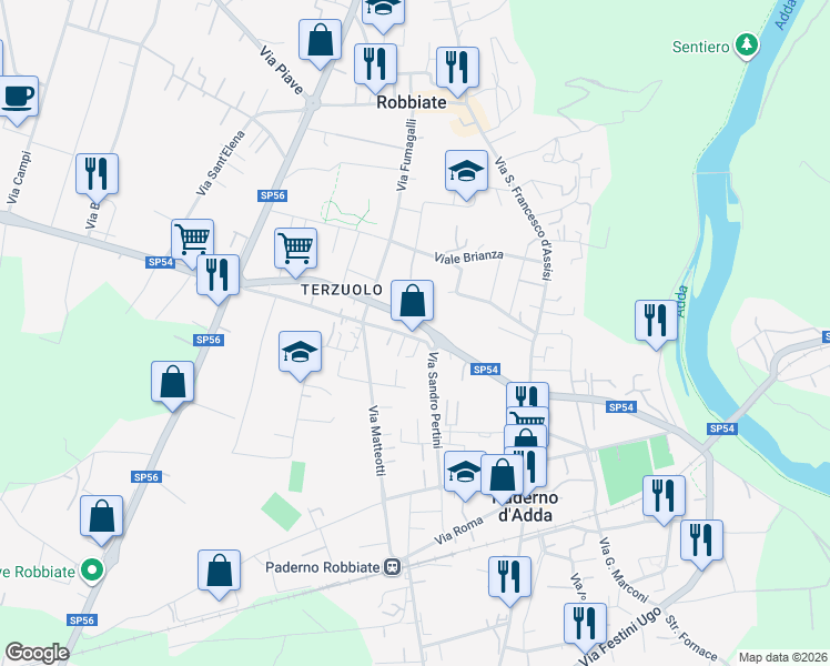 map of restaurants, bars, coffee shops, grocery stores, and more near 6 Via Don Sebastiano Colleoni in Robbiate