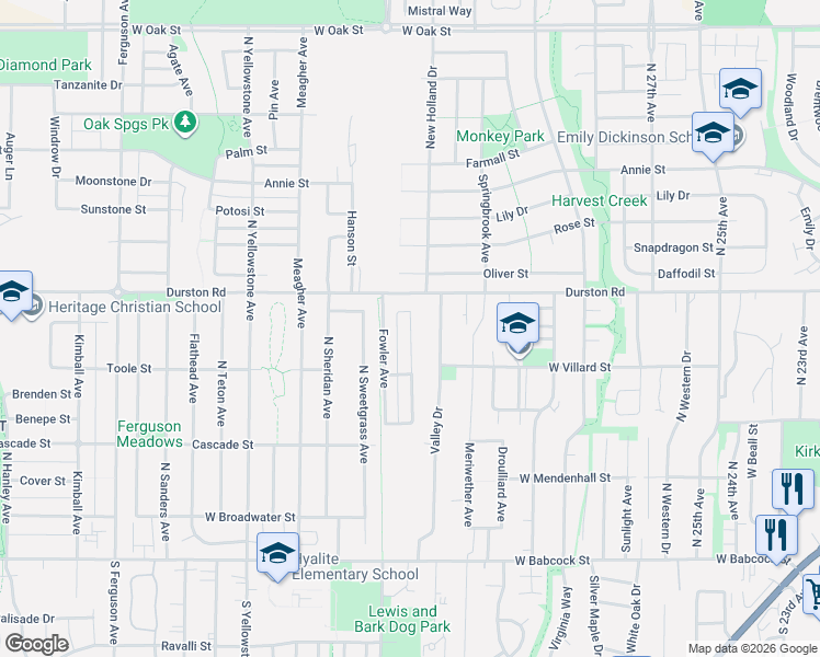 map of restaurants, bars, coffee shops, grocery stores, and more near 455 Christopher Way in Bozeman