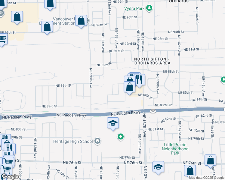 map of restaurants, bars, coffee shops, grocery stores, and more near 13112 NE 86th St in Vancouver