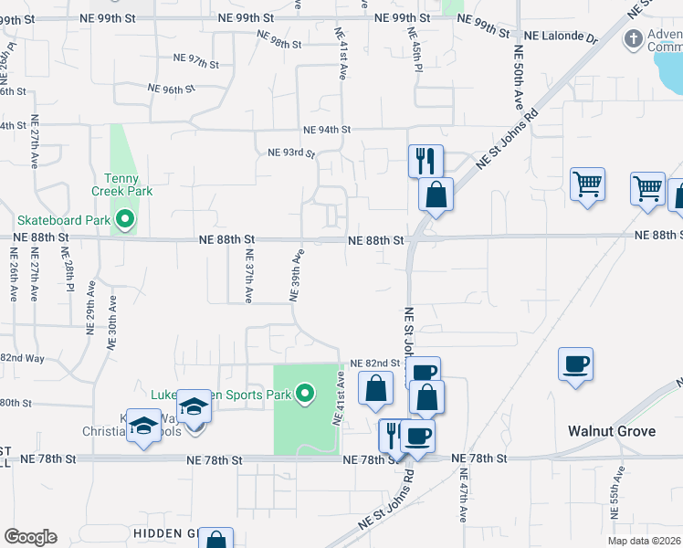 map of restaurants, bars, coffee shops, grocery stores, and more near 8702 Northeast 42nd Court in Vancouver