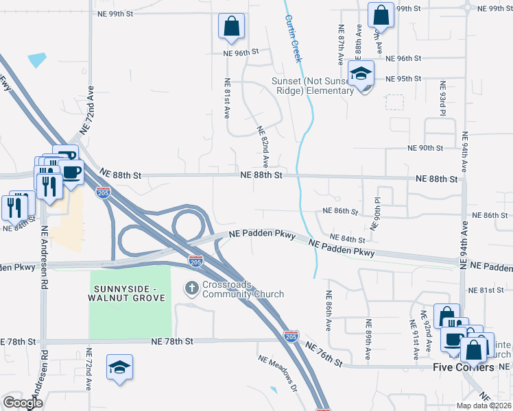 map of restaurants, bars, coffee shops, grocery stores, and more near 8212 Northeast 86th Street in Vancouver