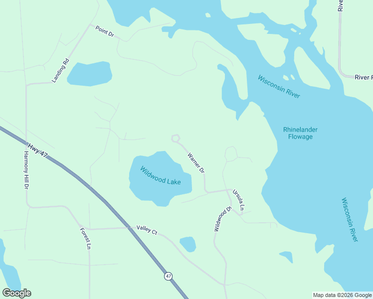 map of restaurants, bars, coffee shops, grocery stores, and more near 4535 Warner Drive in Rhinelander
