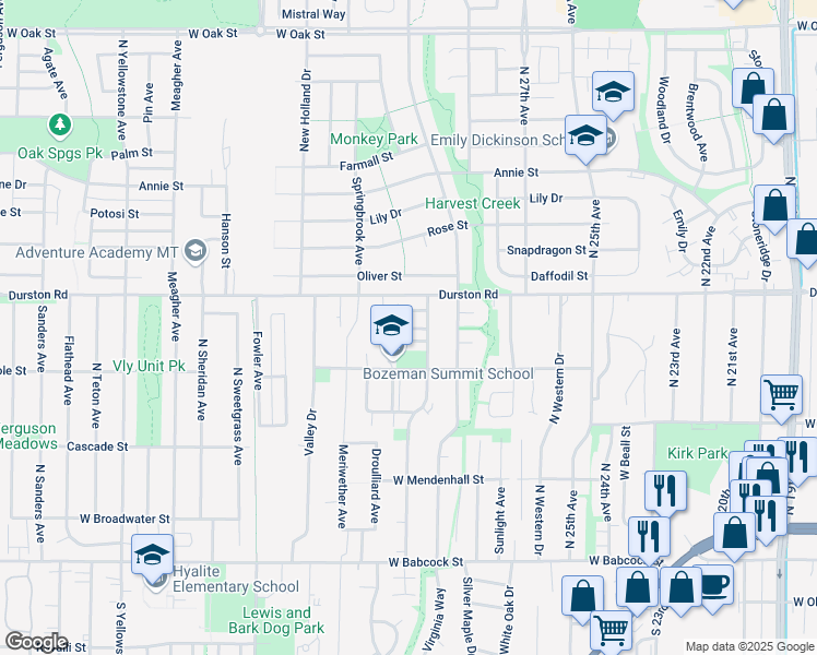 map of restaurants, bars, coffee shops, grocery stores, and more near 427 Michael Grove Avenue in Bozeman