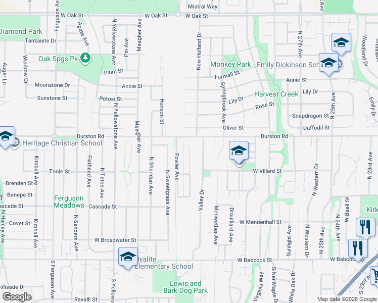 map of restaurants, bars, coffee shops, grocery stores, and more near 455 Christopher Way in Bozeman