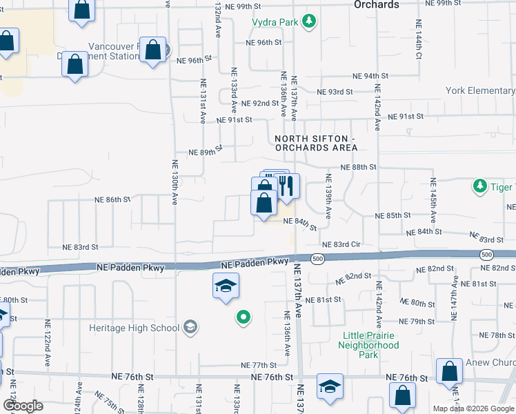 map of restaurants, bars, coffee shops, grocery stores, and more near 8300 NE 137th Ave in Vancouver