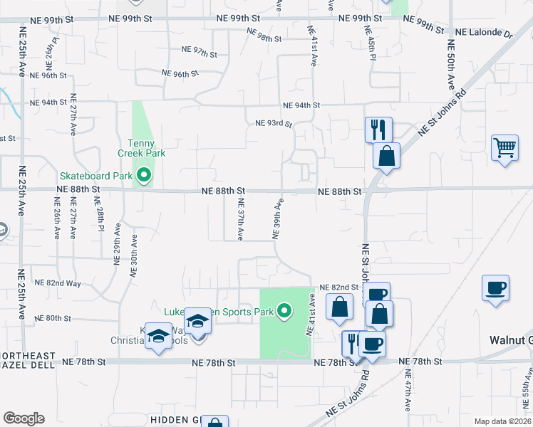 map of restaurants, bars, coffee shops, grocery stores, and more near Northeast 38th Street in Vancouver