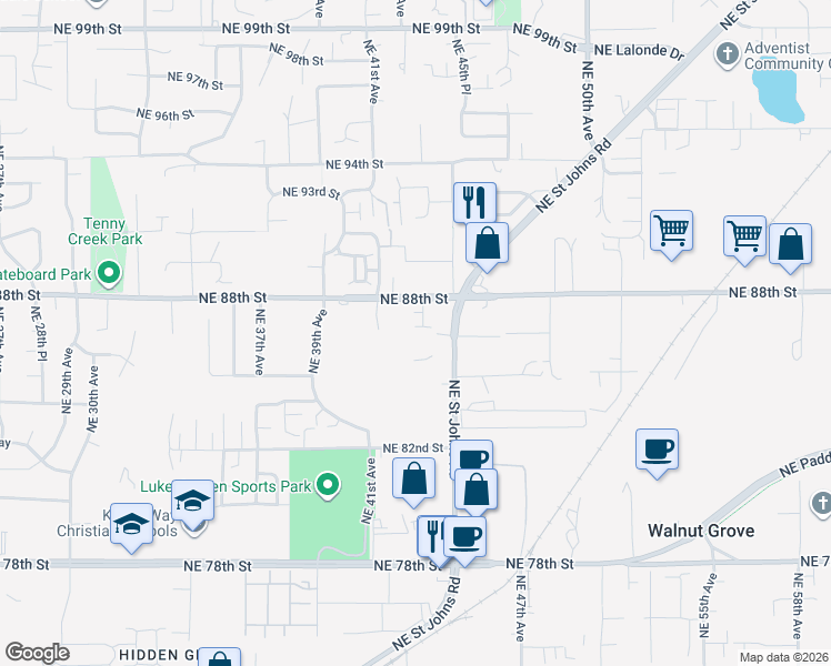 map of restaurants, bars, coffee shops, grocery stores, and more near 8735 Northeast 43rd Place in Vancouver