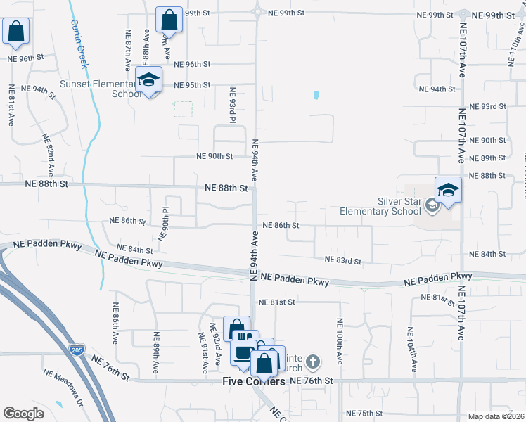 map of restaurants, bars, coffee shops, grocery stores, and more near 8703 Northeast 94th Avenue in Vancouver