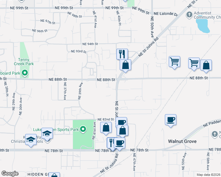 map of restaurants, bars, coffee shops, grocery stores, and more near 8735 Northeast 43rd Place in Vancouver