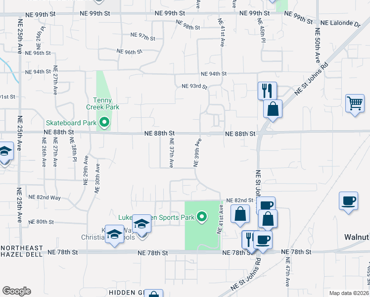map of restaurants, bars, coffee shops, grocery stores, and more near Northeast 38th Street in Vancouver