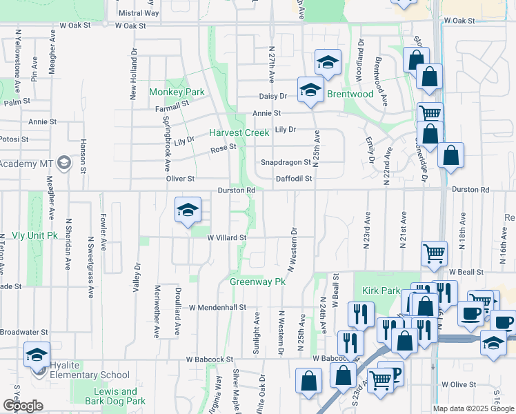 map of restaurants, bars, coffee shops, grocery stores, and more near 511 Greenway Avenue in Bozeman